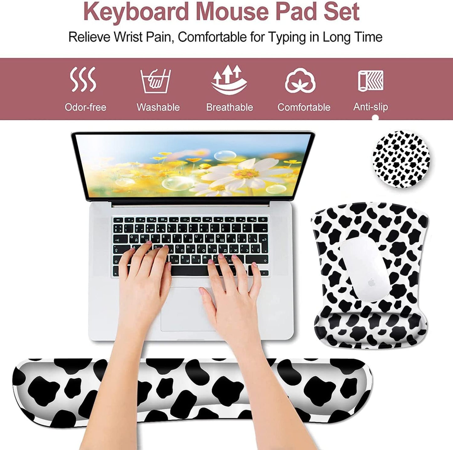 Mouse Pad with Wrist Support, Ergonomic Gel Mouse Pad Beautiful Flowers,Non-Slip Durable, Memory Foam Keyboard Wrist Rest, Suitable for Office Typing Games, Pink Hyacinths on Wood Panel