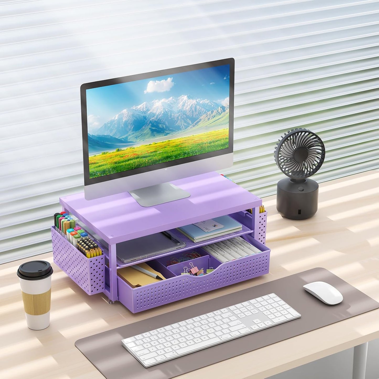 gianotter Monitor Stand Riser, Office Desk Shelf Organizer, Desk Organizer with Drawer and Pen Holder, 2-Tier Computer Stand, Office Organization (Ink)