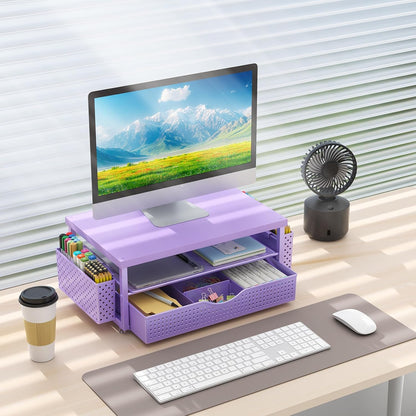 gianotter Monitor Stand Riser, Office Desk Shelf Organizer, Desk Organizer with Drawer and Pen Holder, 2-Tier Computer Stand, Office Organization (Ink)