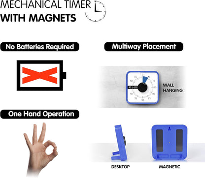 Visual Timer 7.5 inch; 60 Minute 1 Hour Countdown Timer for Kids Classroom Teaching Tool Home Office Meeting, Mechanical Countdown Clock for Exam Time Management Magnetic, Sky Blue with Colorful Disc