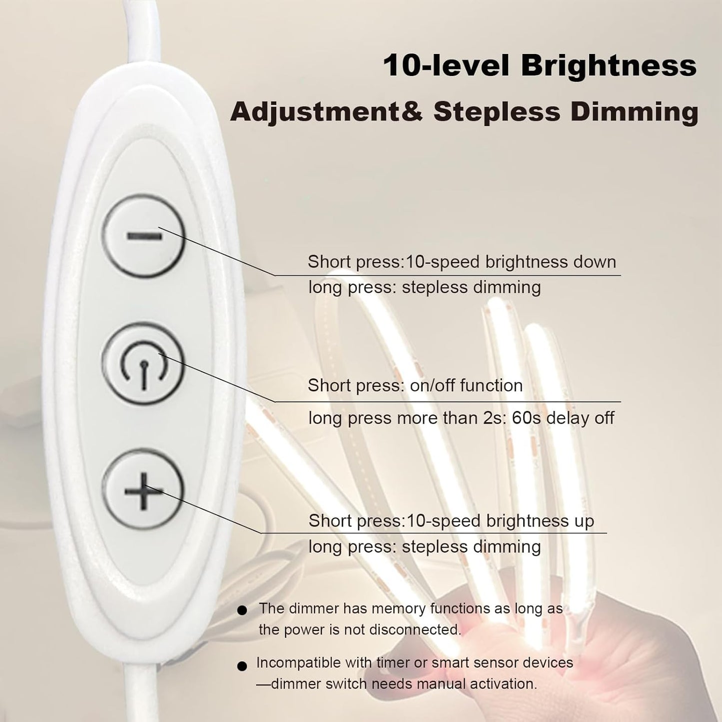 USB Light Strip Warm White 3000K CRI 92+ Small Dimmable COB LED Strip Light Cuttable 5V USB Powered 6 ft 10W for TV Backlight Cabinet Bedroom Indoor DIY Lighting Project