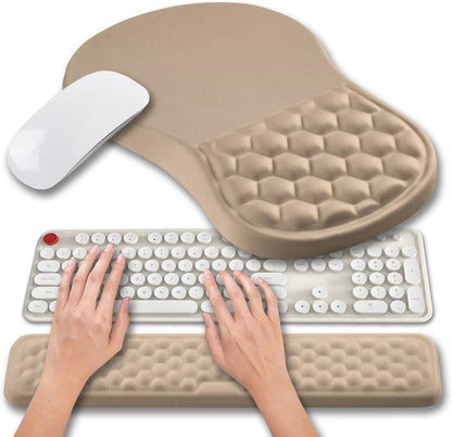 Hokafenle 2 in 1 Ergonomic Mouse Pad Wrist Support & Wrist Rest for Computer Keyboard Set, with Relieve Carpal Tunnel Pain Massage Bulge and Full Memory Gel Design (2In1 Set, Black)