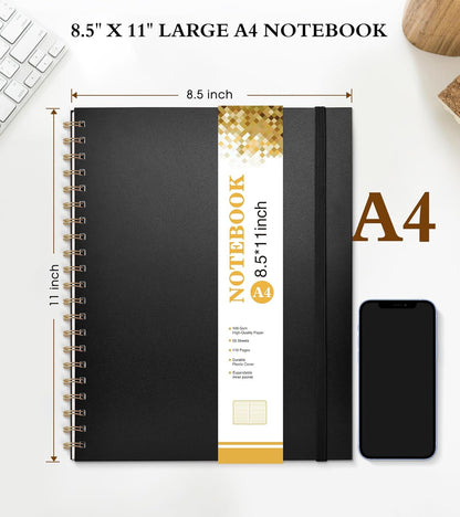 Dotted Notebook, Spiral Notebook Journal 8.5” x 11”, A4 Large Dot Grid Notebooks for Women Men, 100 GSM Dotted Paper, Plastic Hardcover Spiral Bullet Journals for Work School Sketching, Green