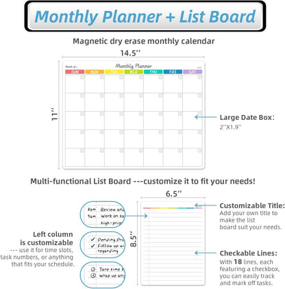 JPRO Magnetic Weekly Calendar and to Do List for Fridge - 8.5" x 6.5" Weekly Meal Planner for Refrigerator and Dry Erase Daily to-Do List -6 Markers Included!