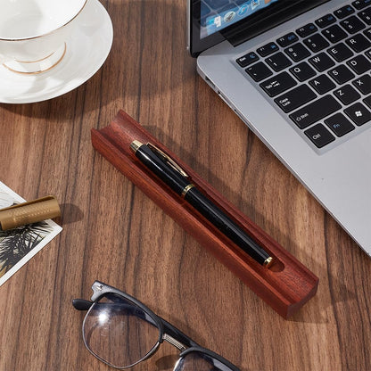 PLIGREAT Single Walnut Wood Pen Tray Wooden Desk Pencil Organizer Holder Minimalist Single Pen Rest for Office Stationery Desk Decor Retro Home Bedroom Decoration, 7.87x1.18x0.78inch
