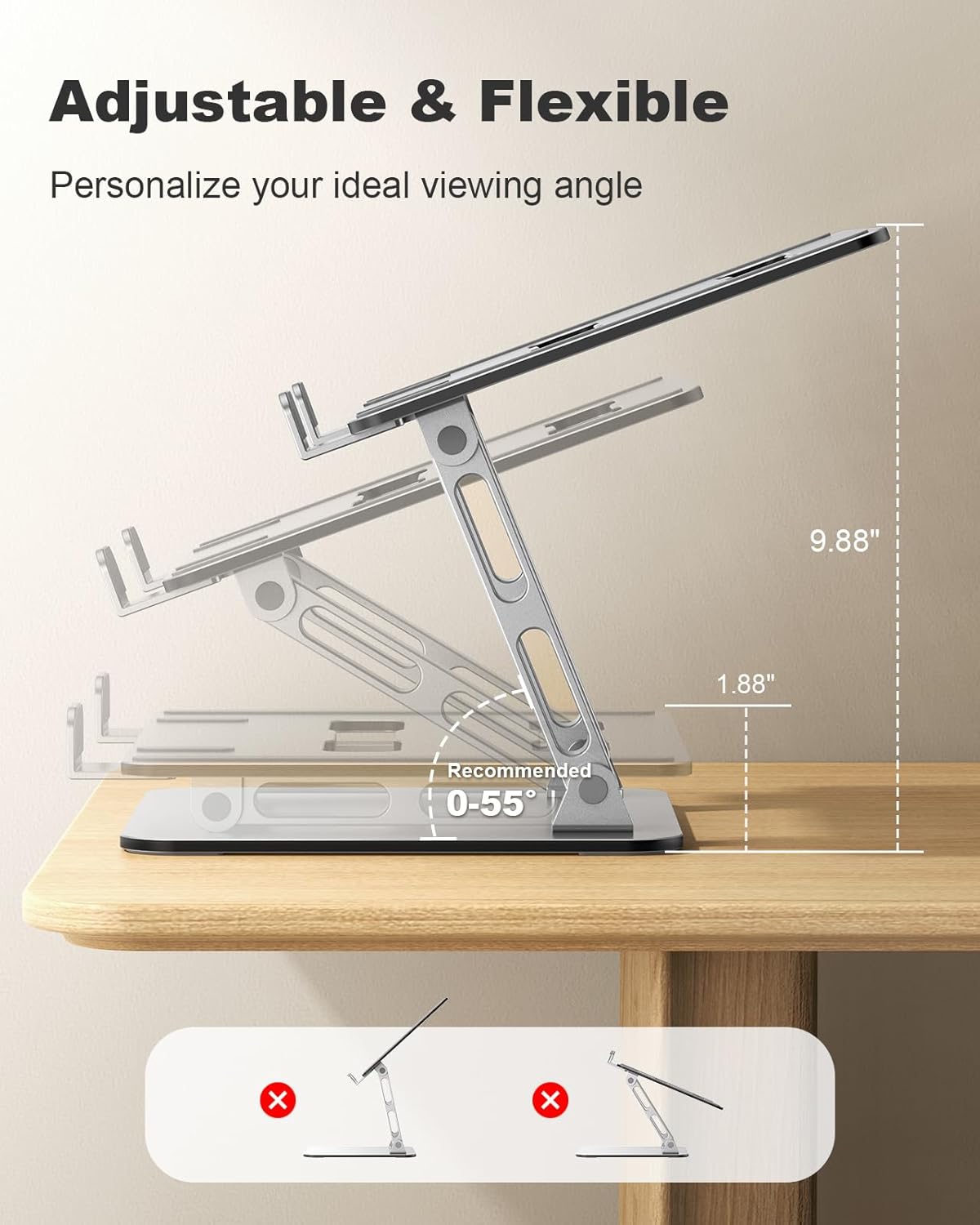 RIWUCT 360° Rotatable Laptop Stand for Desk Adjustable Height, Ergonomic Laptop Riser Holder with Dual-bar Support, Portable Computer Notebook Stand for MacBook Air Pro(10-16"), Gifts for Men/Dad