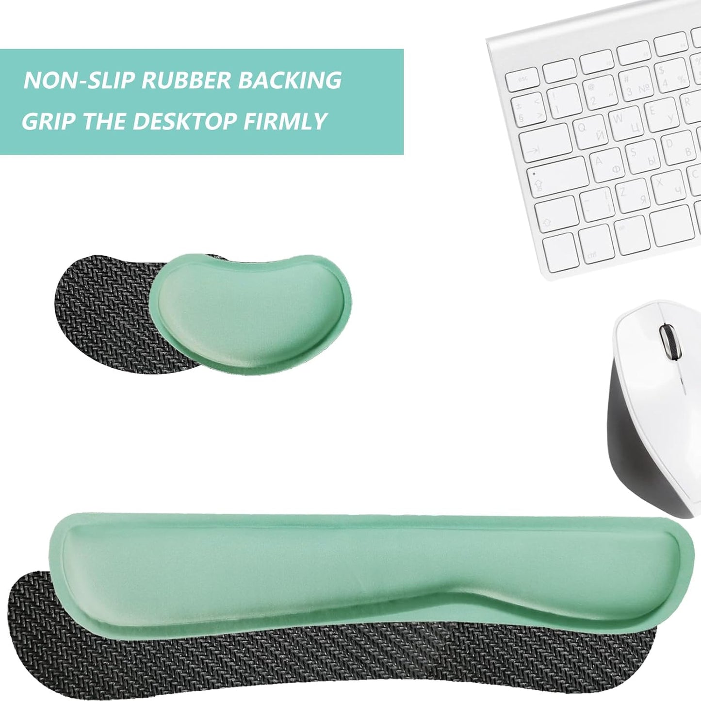 Keyboard Wrist Rest Mouse Wrist Support Set, Memory Foam Wrist Rest Pad for Computer Laptop Keyboard Mouse, Ergonomic Wrist Cushion Support for Typing Pain Relief, Gaming Home Office, Flowers Grass