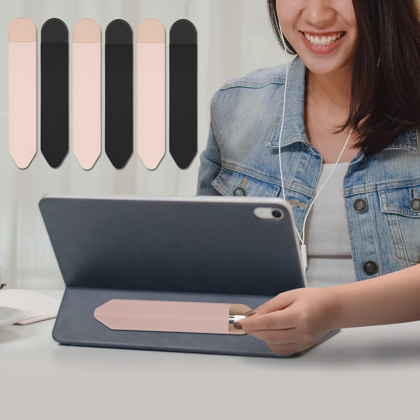Apple Pencil Holder, 5 Pack Durable Elastic Apple Pencil (1st and 2nd Gen) Case Pocket, Adhesive Sleeve Pouch for iPad 8.3/9.7/10.2/10.5/11/12.9 Inch (Black Black)