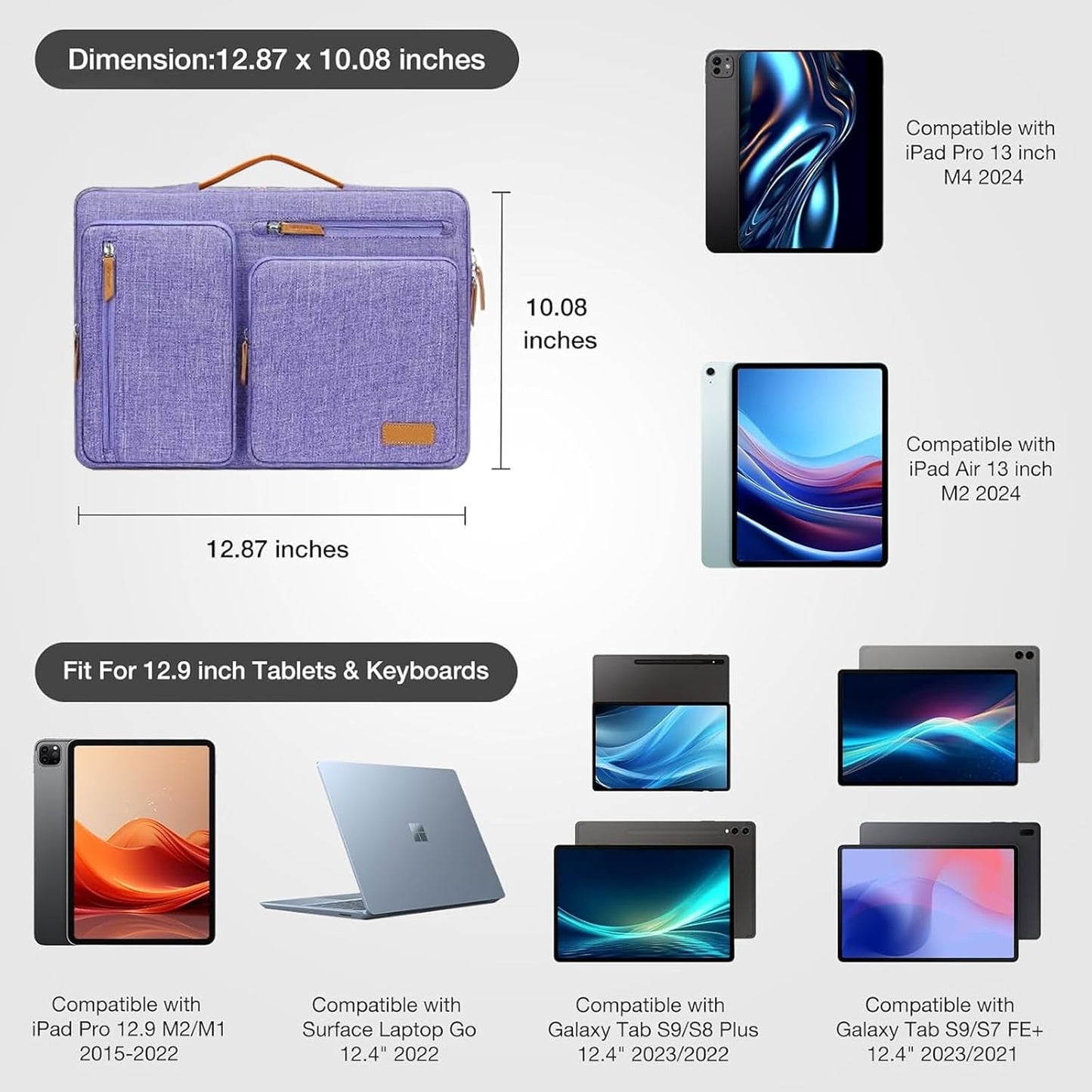 MOSISO 9-11 inch Tablet Sleeve Case for iPad A16 2025, iPad Air 11 inch M3 M2, iPad Pro 11 M4, iPad 10/9/8/7th, Galaxy Tab A9+/S9/S8/Plus 11, Side Open Carrying Bag with 4 Zipper Pockets, Black