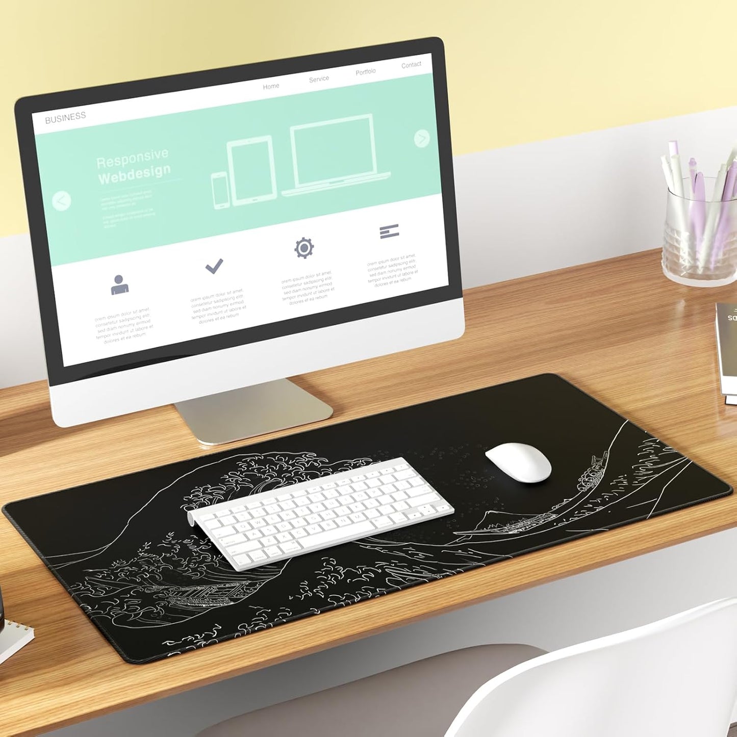 KTRIO Large Gaming Mouse Pad Desk Mat, Superior Micro-Weave Cloth for Precise Mouse Control, Non-Slip Rubber Base, Stitched Edges, Water-Resistant, for Gamer, Office & Home, 31.5" x 11.8" inches