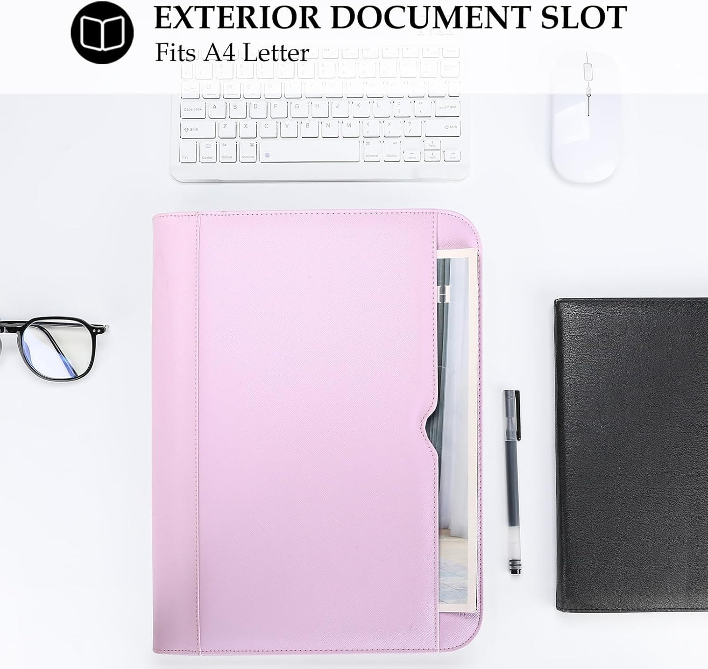 ProCase Portfolio Business Padfolio Folder with Zipper, Conference Meeting Executive File Legal Document Organizer with Pockets Letter Size A4 Writing Pad Notepad Padfolio -Black