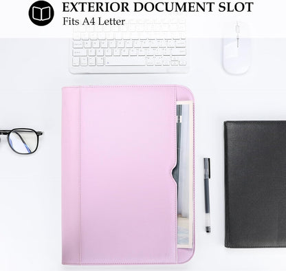 ProCase Portfolio Business Padfolio Folder with Zipper, Conference Meeting Executive File Legal Document Organizer with Pockets Letter Size A4 Writing Pad Notepad Padfolio -Black