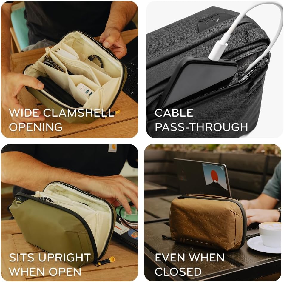 Peak Design Small Tech Pouch, Black, Electronics Organizer for Travel or Everyday Carry, Origami-Style Storage, Cable Pass-Through, Weatherproof Recycled Nylon, Gear Carry Bag for Men and Women