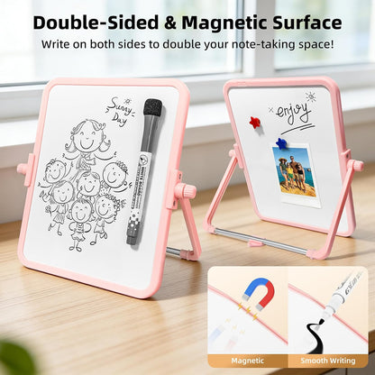 Colorful Dry Erase White Board 8.3x11in, Magnetic Desktop Board with Stand, 2 Markers (Eraser Head), 4 Magnets - Double-Sided Easel for Daily Planning, Memo, Office/Home/School (Blue)
