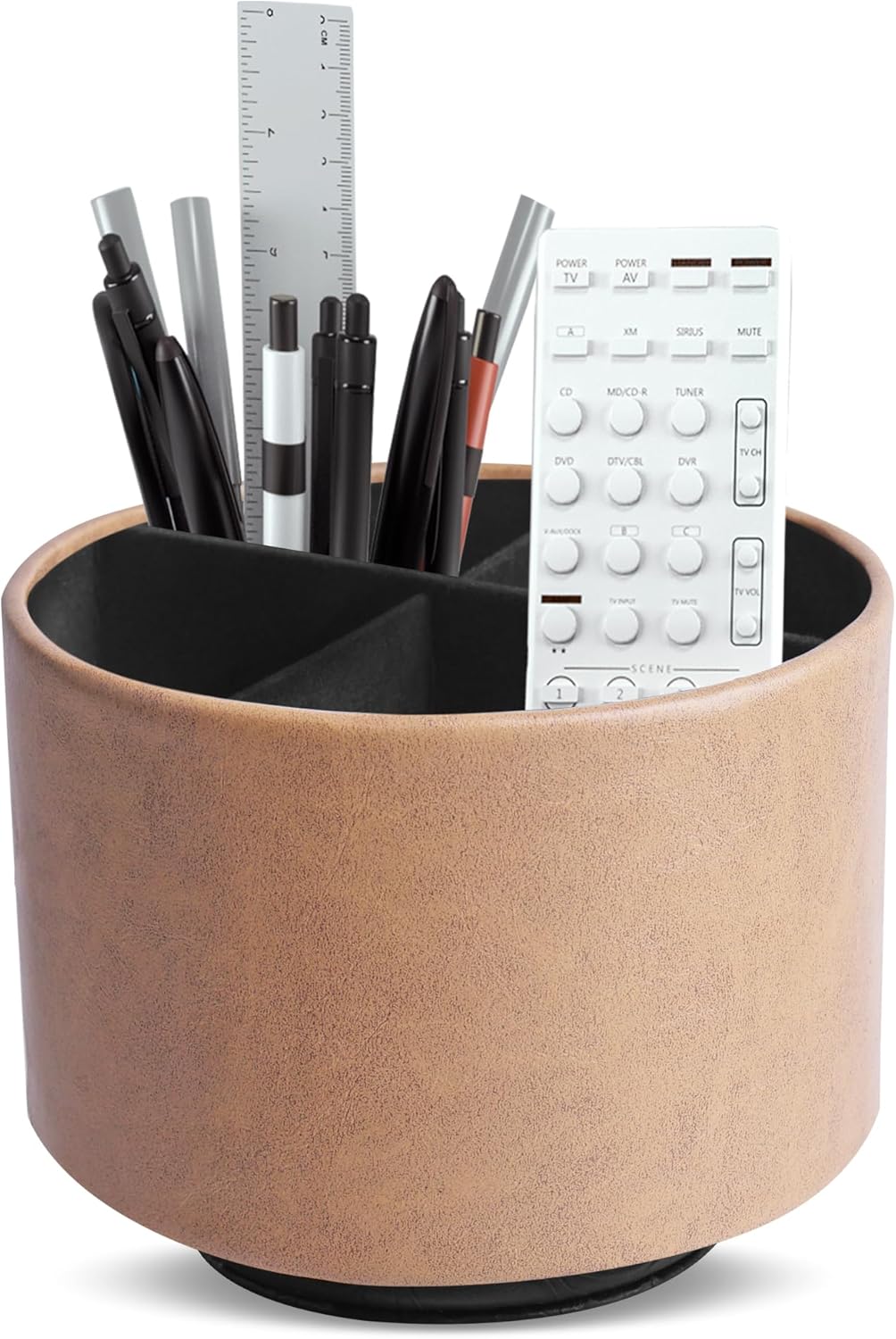 Round Leather Art Supply Organizer,Remote Control Holder,360 Degree Rotating,Multi-Functional Pencil Holder,4 Compartments Desktop Stationary Organizer(1-Fractal Flower) | Round - Colors B