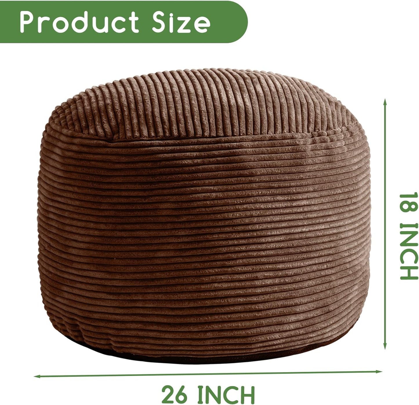 HIGOGOGO Round Stuffed Pouf Ottoman, Corduroy Poufs with Foam Chunk Filling, Furry and Fluffy Pouf Foot Stool Storage Ottoman, 20 X 15 Floor Poufs Foot Rest for Living Room, Dark Grey
