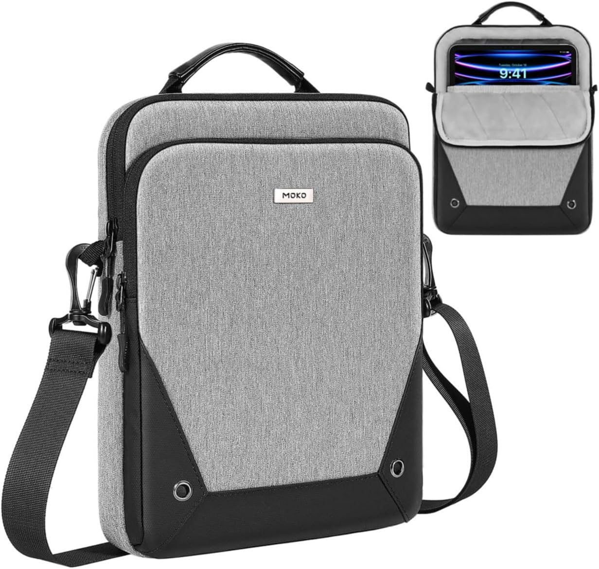 MoKo 9-11 Inch Tablet Sleeve Bag 360° Protetive Carrying Case Compatible with iPad 10th 10.9, iPad Air 5/4th 10.9, iPad 9/8th 10.2, iPad Pro 11, Tab S8/S9 11, with Handle and Shoulder Strap, Black