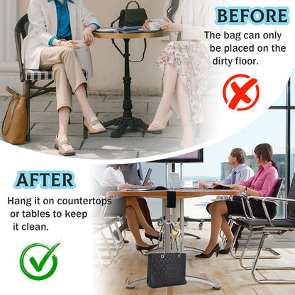 2Pcs Adjustable Purse Hooks for Table & Desk - 100lb Capacity Heavy-Duty Alloy Backpack Hanger, Multi-Use Purse Hanger for Handbag, Headphone, Umbrellas, Space-Saving Desk Organizer (Black & White)