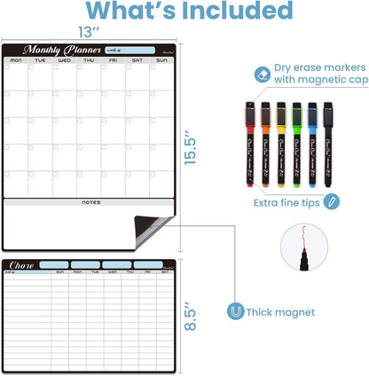 Magnetic Dry Erase List Board - 4"x12" Multifunctional List Board for Fridge - 6 Extra Fine Point Markers Included - Shipped Flat