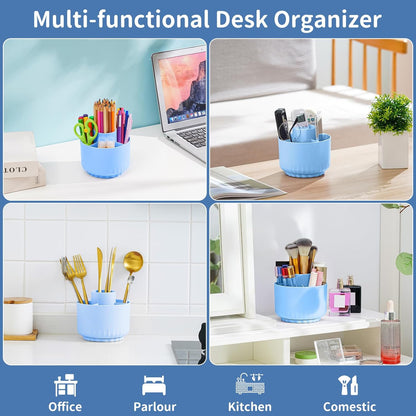 Marbrasse Desk Organizer, 360-Degree Rotating Pen Pencil Holder, Desk Organizers and Accessories with 5 Compartments Pencil Organizer, Art Supply Storage Box Caddy for Office, Home(Beige)