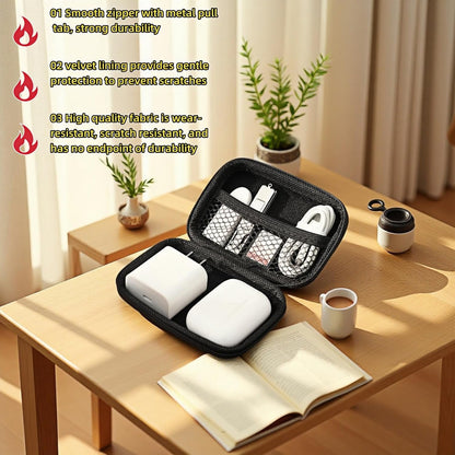 Chinshwehaw Electronic Accessories Organizer Bag: EVA Hard Shell Shockproof, Hard Shell Tech Organizer Case - Water Resistant Travel Storage for Cables Charger Earphones USB SD Card (Rectangle)