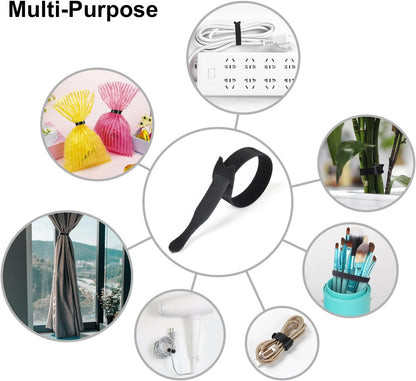 OneLeaf 80PCS Reusable Cable Ties, Black Adjustable 6-Inch Cord Organizer Ties, Multi-purpose Hook Loop Cable Management Wire Ties for Organizing Home, Office, Data Centers