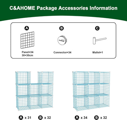 C&AHOME Wire Cube Storage, 6 - Cube Organizer Metal C Grids, Modular Shelves Units, Storage Bins Shelving, Closet Organizer, Ideal for Home, Office, Living Room, 36.6”L x 12.4”W x 36.6”H Black