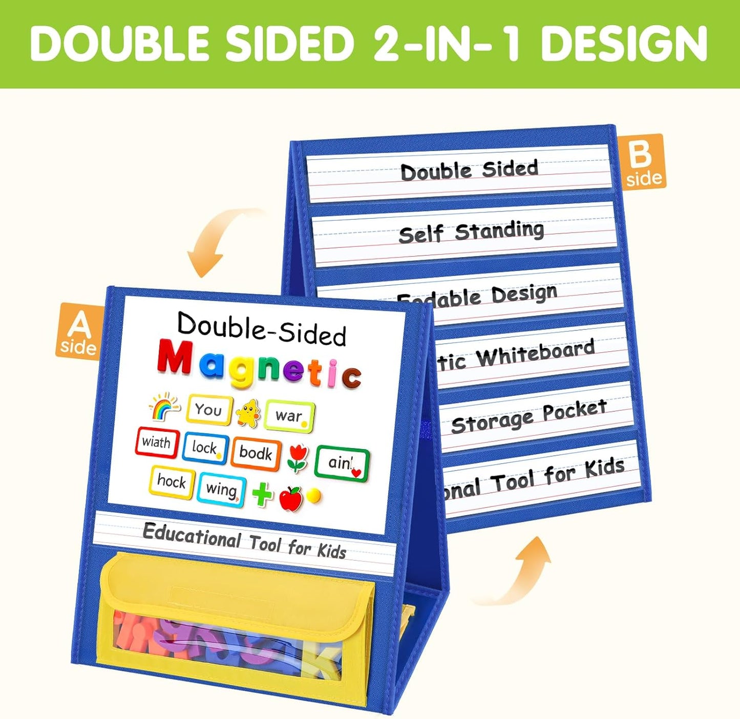 EAMAY Magnetic Desktop Tabletop Stands Pocket Chart Foldable Small Dry Erase Board Classroom Tool for Kids Education (12W*15L, Magnetic)