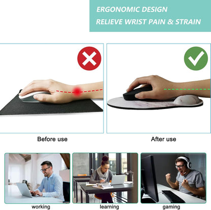 Mouse Pad with Wrist Support, Ergonomic Mouse Pad with Memory Foam Wrist Rest Cushion, Non-Slip Rubber Base Gaming Mice Pad for Home Office Computer Laptop, Flowers Grass