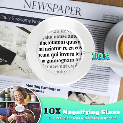 10X Magnifying Glass with Light, Clip on Mganifier with Light, 48 LED Desk Magnifying Glass wtih Clamp, 3 Modes Dimmable Magnifying LED Lamps for Bed Work Crafts DIY Repair
