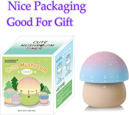 Mechanical Kitchen Timer, Cute Mushroom Timer for Kids, Wind Up 60 Minute Manual Countdown Timer for Classroom, Home, Study and Cooking (Grey Base)