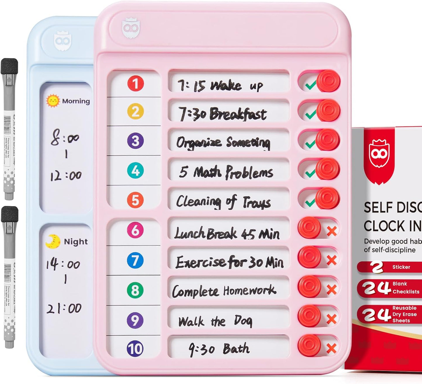 Chore Chart for Kids, Checklist Planning Board with Sliders, 19 Personalizable Sheets and Magnetic Marker, ADHD Tools for Kids to Do List Routine Chart Visual Schedule Board with Stand