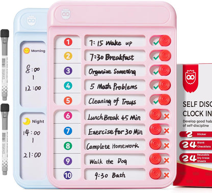 Chore Chart for Kids, Checklist Planning Board with Sliders, 19 Personalizable Sheets and Magnetic Marker, ADHD Tools for Kids to Do List Routine Chart Visual Schedule Board with Stand