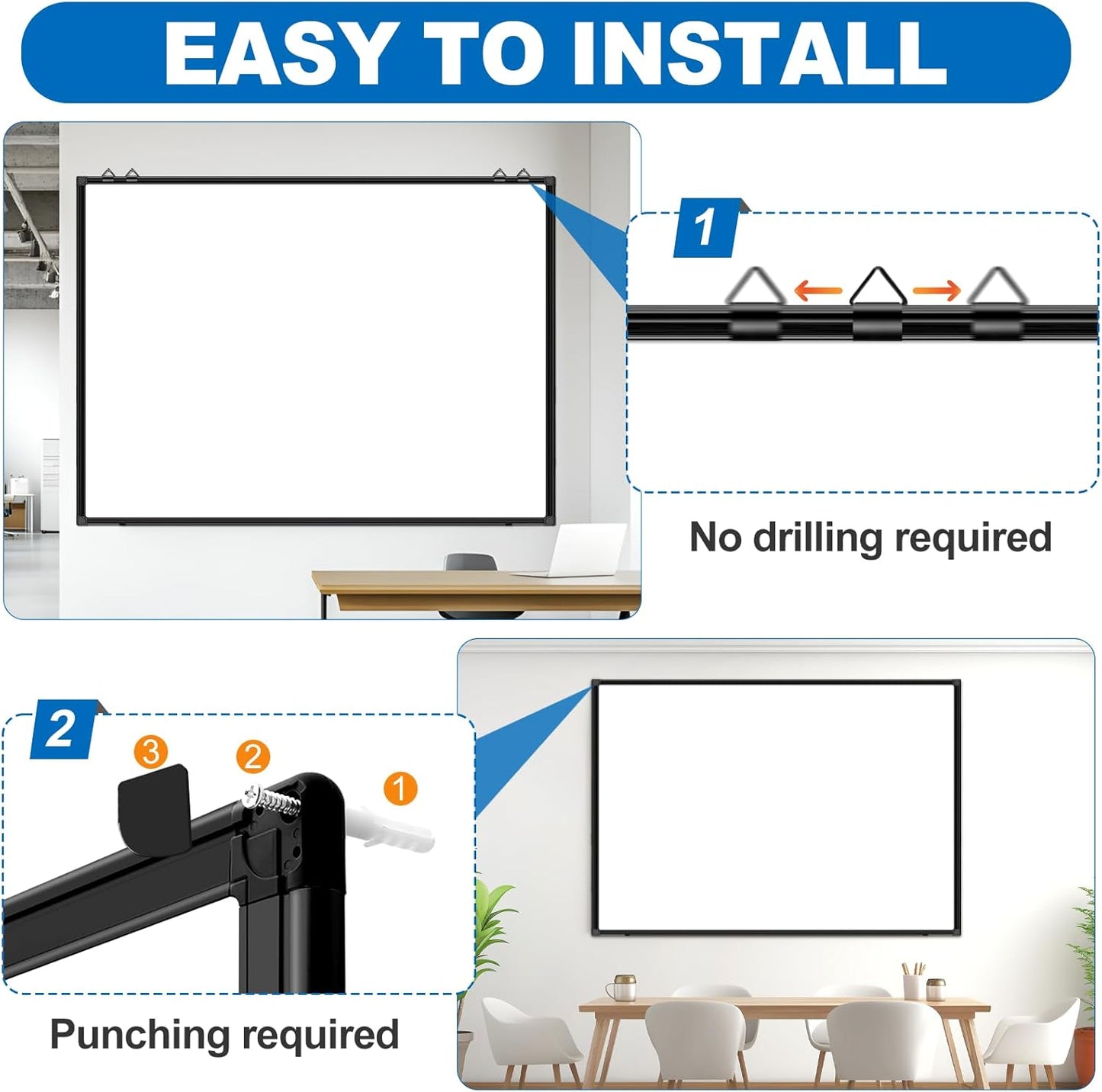 H-Qprobd 6'x4' Large Magnetic White Board Dry Erase Whiteboard with Black Aluminum Frame, 72"X48" Magnet Presentation Wall Boards for Office, Classroom, School, Home
