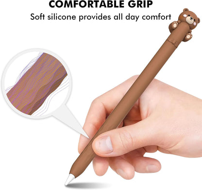 NIUTRENDZ Cute Bear Apple Pencil Case for Apple Pencil 2nd Generation Case Silicone Protective Cover Sleeve Skin Accessories (Brown, Apple Pencil 2nd Generation)