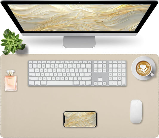 Bloss Leather Desk Pad and Keyboard Wrist Rest, Large Mouse Pad + Keyboard Pad+Mouse Wrist Support, Non-Slip Desk Mat Protector for Office, Home(31.5×15.7 Inches,Beige) - Colors B