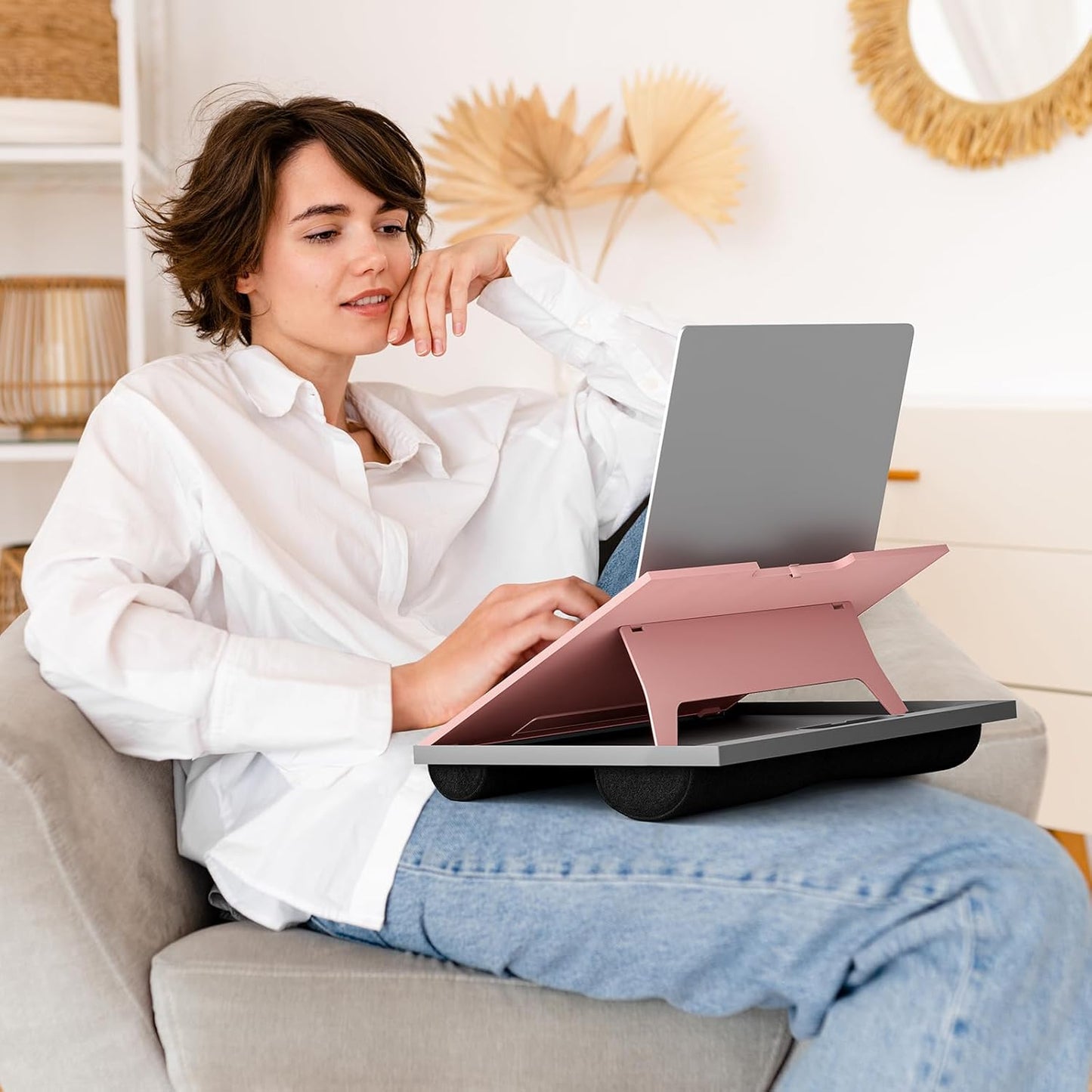 HUANUO Laptop Desk, Portable Laptop Stand Fits Up to 15.6 Inch Laptops, Adjustable with 8 Angles Lap Desks for Adults - Dual Cushion Desk for Sofa, Bed, Car or Work Table