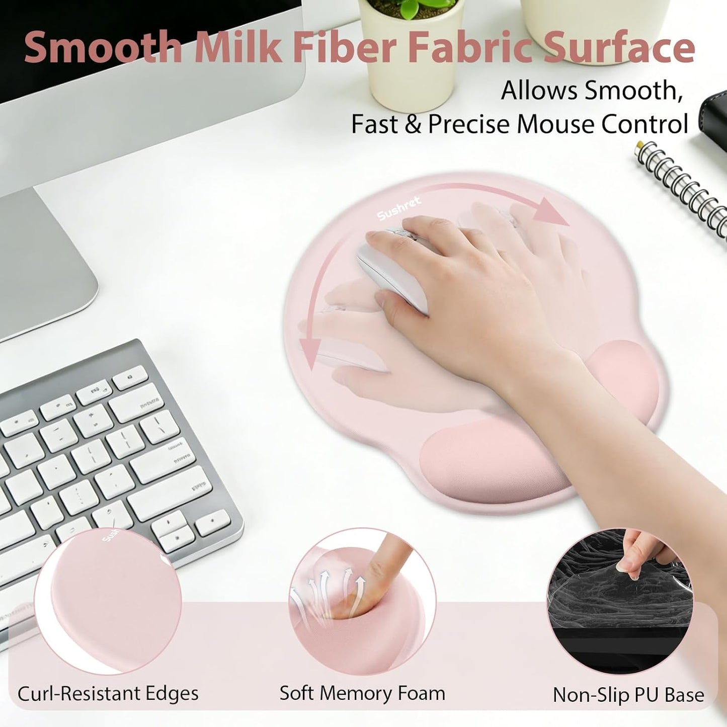 Sushret Mouse Pad and Keyboard Wrist Rest, 3-in-1 Gel Memory Foam Ergonomic Mouse Pad with Wrist Rest Set,Gaming Mousepad Arm Cushion Support for Computer Office Desk Accessories Cute Setup,Sage Green