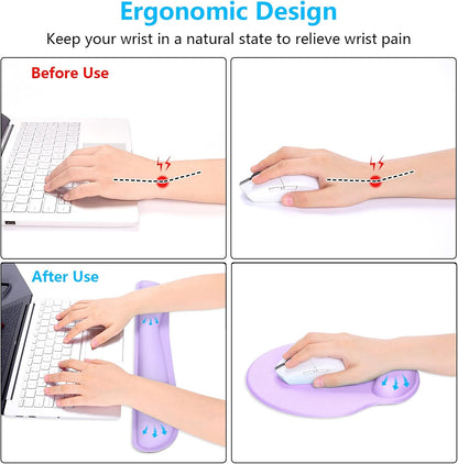 Dapesuom Keyboard Wrist Rest and Mouse Pad with Wrist Support, Cute Memory Foam Cushion for Keyboard and Mouse Set, Ergonomic Desktop Pad Rests with Non Slip Base for Easy Typing & Pain Relief, Pink