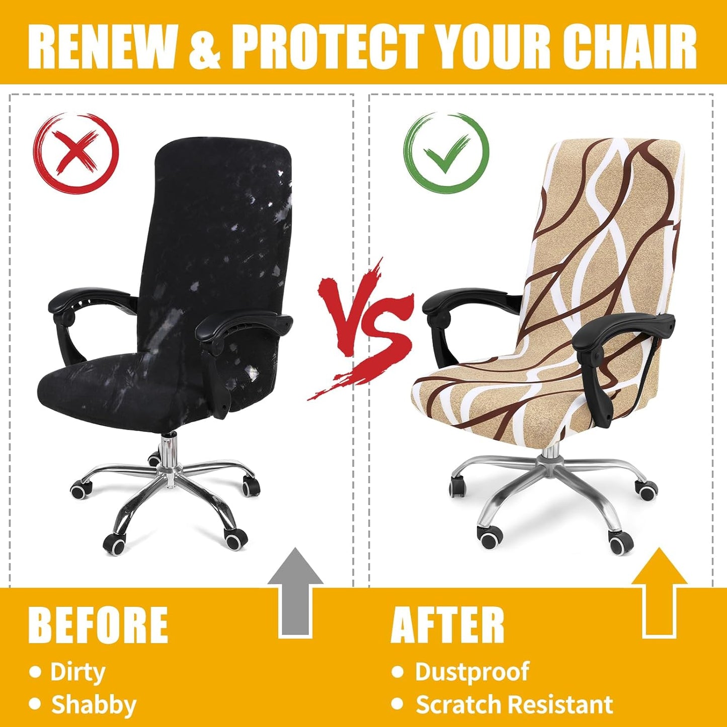 Smiry Stretch Printed Office Chair Armrest Covers, 2 Pcs Soft Fit Removable Washable Computer Desk Chair Arm Covers Protector, Black