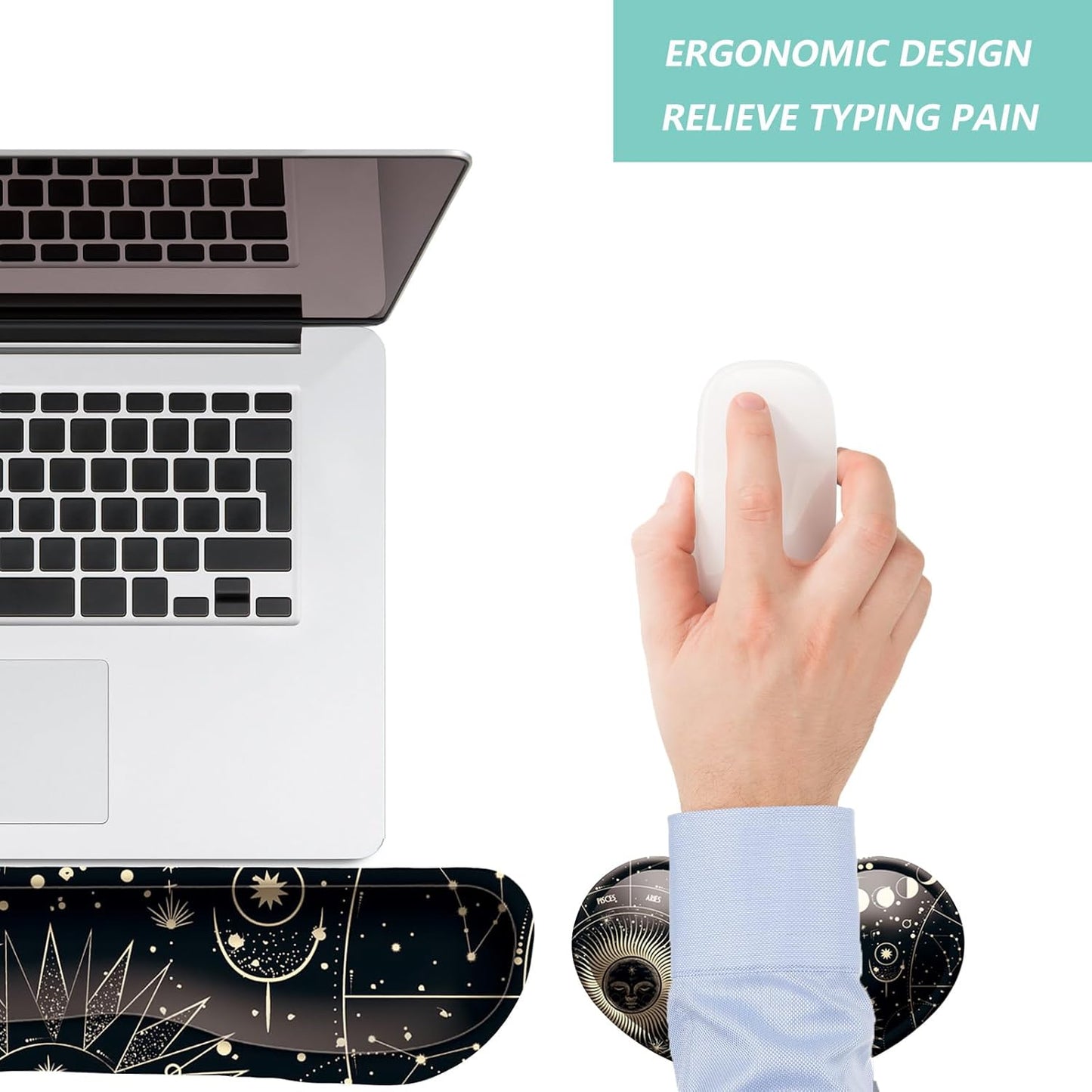 Keyboard Wrist Rest Mouse Wrist Support Set, Memory Foam Wrist Rest Pad for Computer Laptop Keyboard Mouse, Ergonomic Wrist Cushion Support for Typing Pain Relief, Gaming Home Office, Flowers Grass