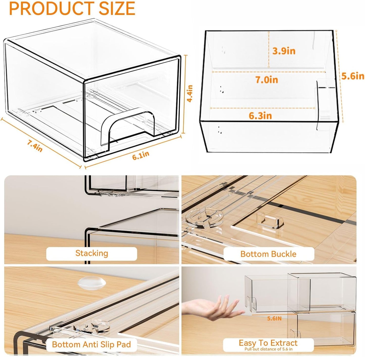 Yieach 8 Pack Small Clear Stackable Storage Drawers,2.2'' Tall Desk Organization and Storage,Plastic Office Supply Organizer,Acrylic Storage Containers for Makeup,Hair Clip,Accessory,Pen,Art Crafts