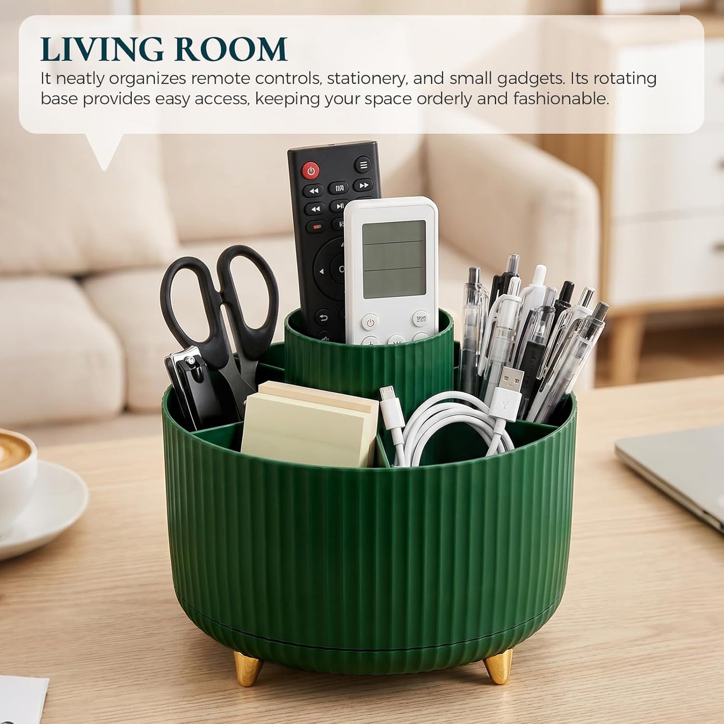 KONVINIT Pencil Pen Holder for Desk, 5 Slots 360 - Degree Rotating Desktop Organizer, Cute Desk Organizers and Accessories for School, Home, Office and Art Supply, Black