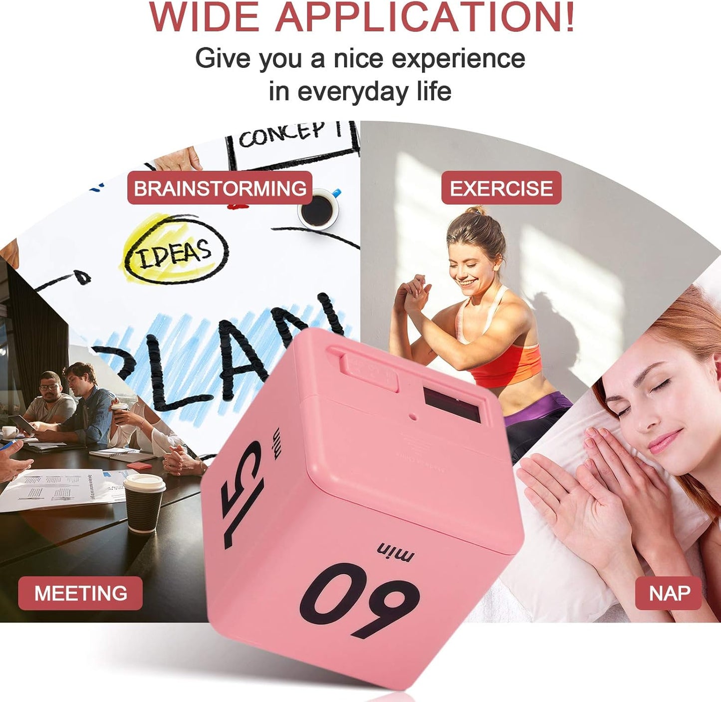 Weewooday Cube Timer, Gravity Sensor Flip Timer for ADHD Productivity, Classroom Kitchen Study Workout Cooking Desk Timers for Time Management, 15 20 30 60 Minutes Countdown Tool(Pink)