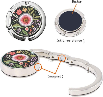 Bosketo Foldable Purse Hook Womens Bag Table Hanger Collection Desk Hooks for Purse (3pack Pretty Floral Hook)