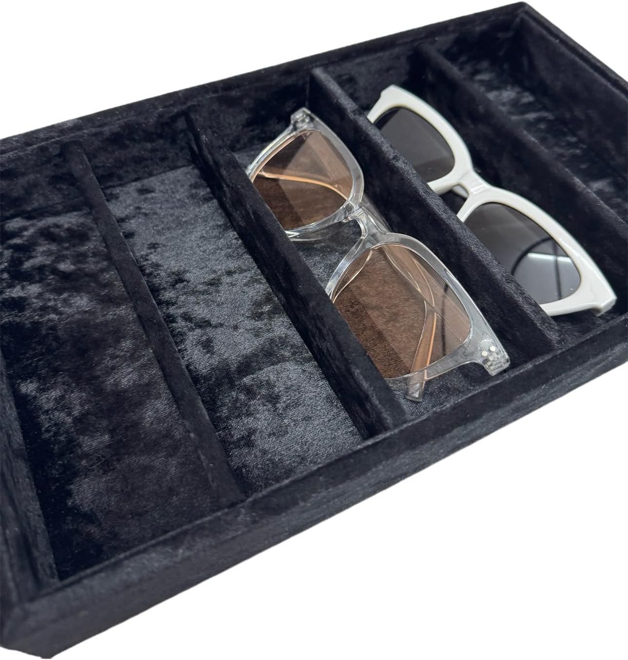 AgentMoon 5-Compartment Velvet Sunglasses & Jewelry Organizer Tray – Adjustable Dividers, Sturdy Wood, Non-Slip Storage for Watches, Glasses, Bracelets, Desk or Drawer.(Tabby Red)