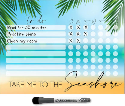 Dry Erase Whiteboard Task & Habit Tracker | Removable and Restickable Adhesive Decal | Fine-Tip Magnetic Marker Included | 9” x 12”