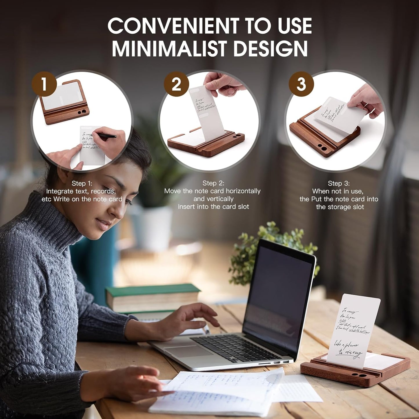 Daily To Do List Planner, Daily ToDo Checklist Cards and black Walnut Stand,50 Checklist Cards-Perfect NotePads for Work Desk or School，Productivity System Planners Notebook for Office Accessories