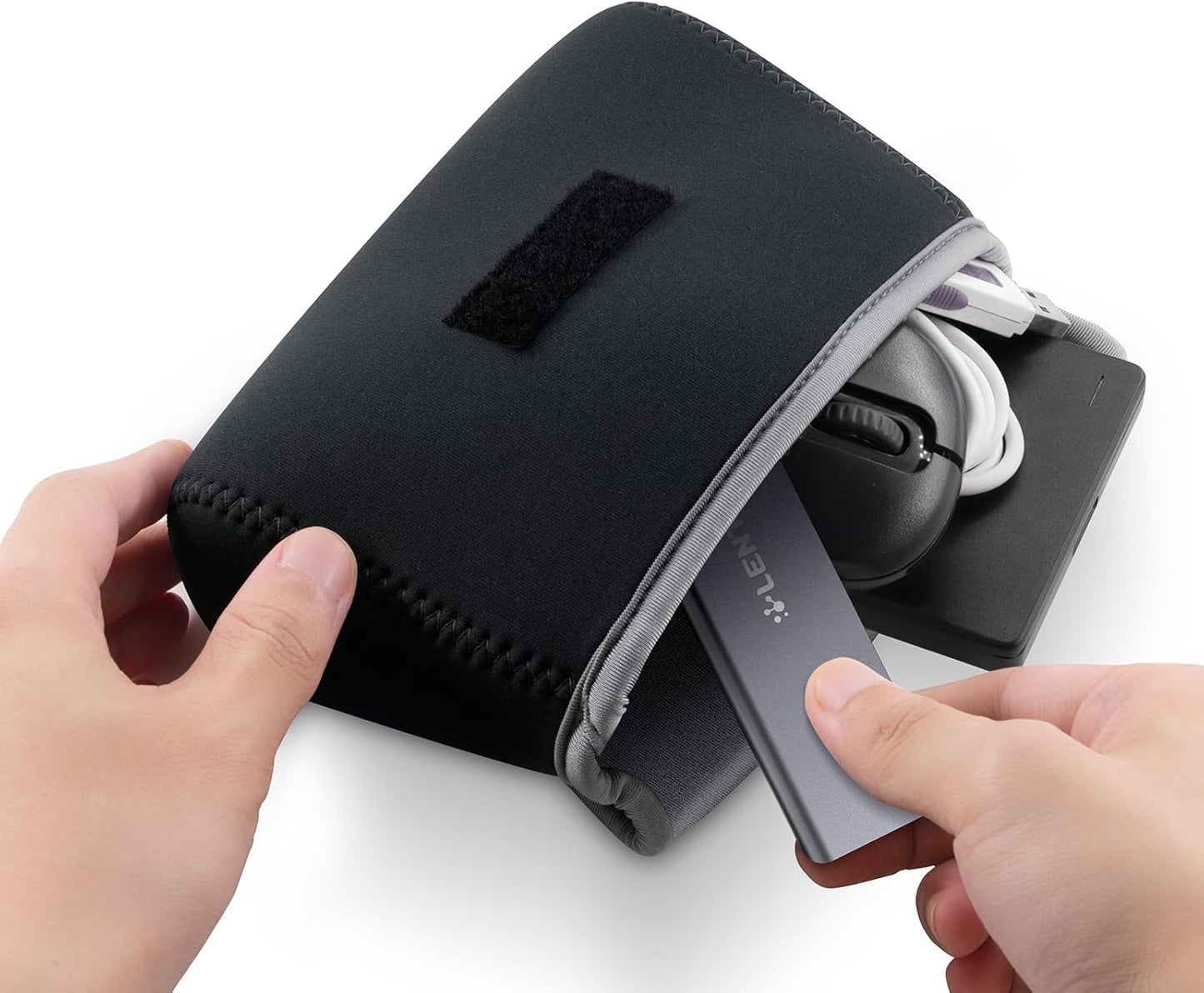 LENTION Storage Small Pouch Bag Cases for Accessories Laptop MacBook Power Adapter, Wireless Mouse, iPhone Charger, Cellphone, Power Bank, Cord Travel Cable Electronic Organizer - Dark Gray