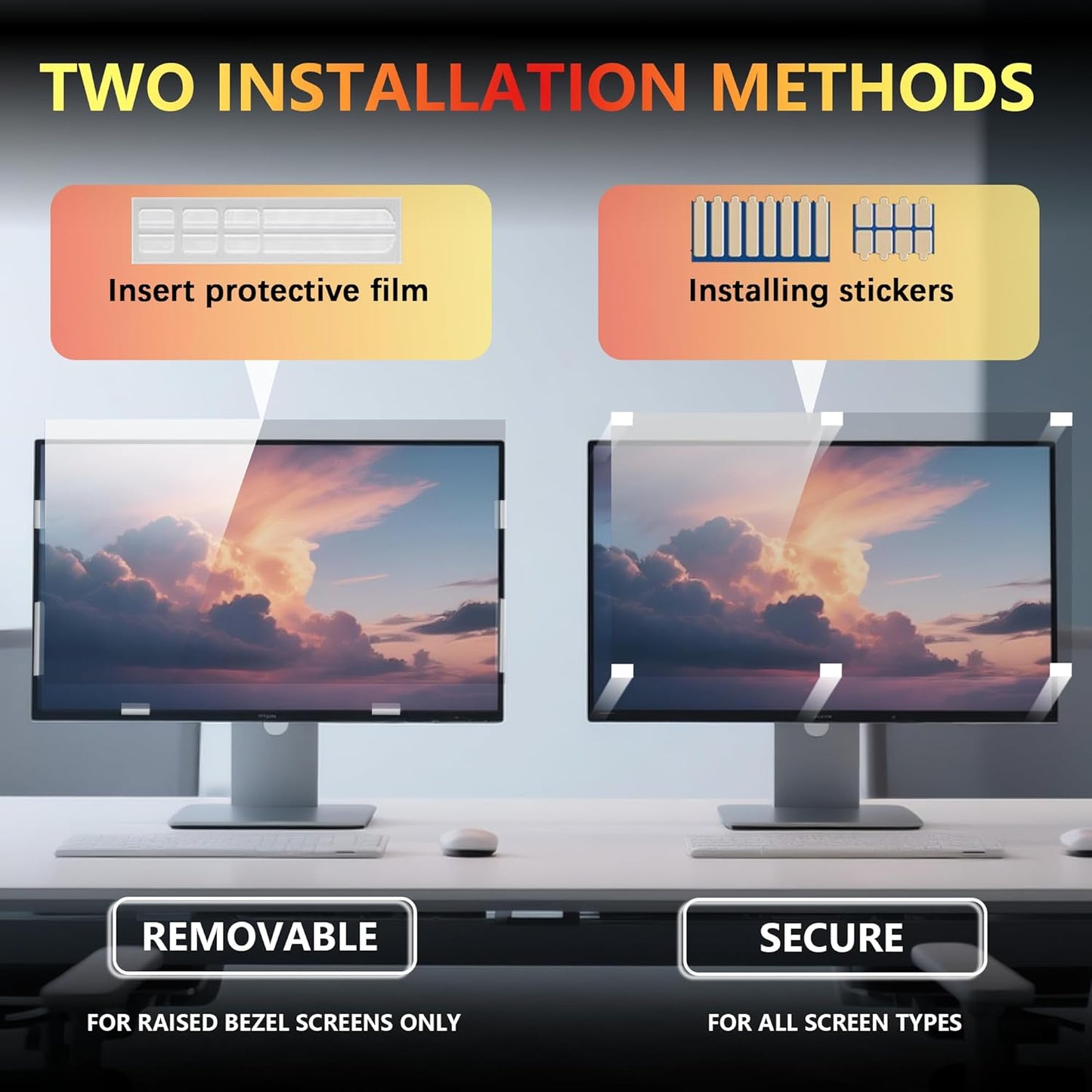 2 Pack Magnetic Hanging Computer Privacy Screen 24 Inch for 16:9 Widescreen Monitor, Removable Privacy Screen Anti Glare Blue Light Computer Screen Privacy Shield, Anti-Scratch 24in Protector Film